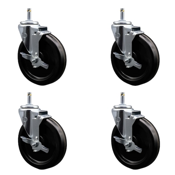 6'' Phenolic Swivel 7/16'' Grip Ring Stem Caster with Total Lock Brake, 4PK